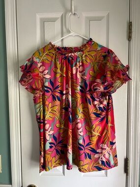 Cato Floral  Top in Pink, Yellow, Blue